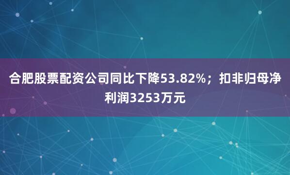 合肥股票配资公司同比下降53.82%；扣非归母净利润3253万元